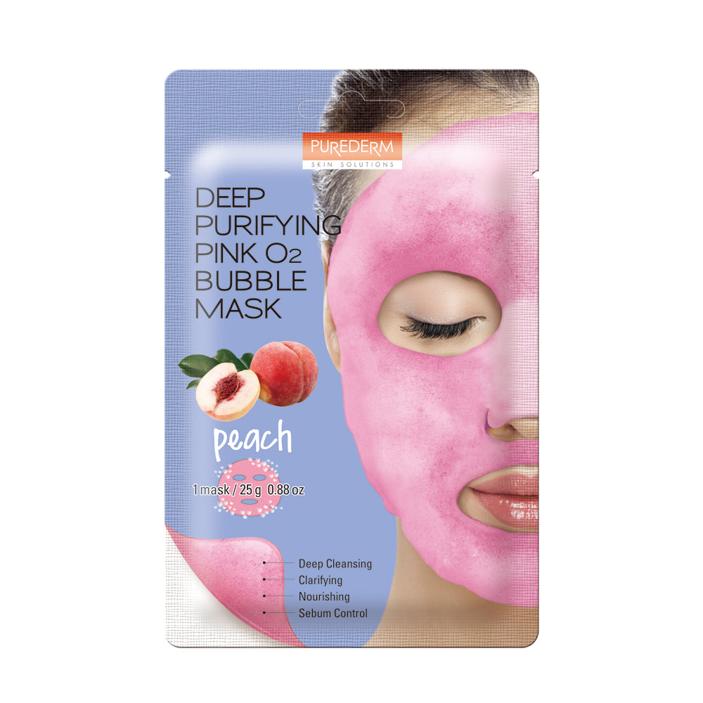 PUREDERM Deep Purifying Pink O2 Bubble Mask "Peach" (1sheets)